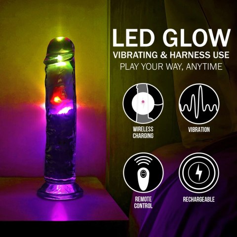 RealRock LED Wibrujący Model Prosty 20 cm Transparentny z Przyssawką