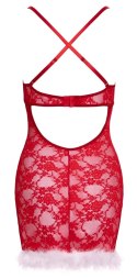 Cottelli LINGERIE X-Mas Chemise S/M z czerwonej koronki i piorkami