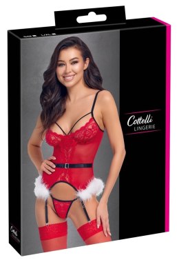 Cottelli Lingerie X-Mas Basque L/XL z koronką i piorkami, czerwony
