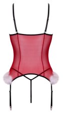 Cottelli Lingerie X-Mas Basque L/XL z koronką i piorkami, czerwony