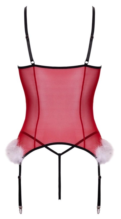 Cottelli Lingerie X-Mas Basque L/XL z koronką i piorkami, czerwony