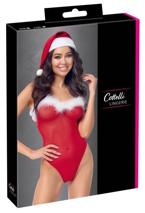 Cottelli Lingerie X-Mas Body z Czapeczką S/M - Czerwony Komplet Świąteczny