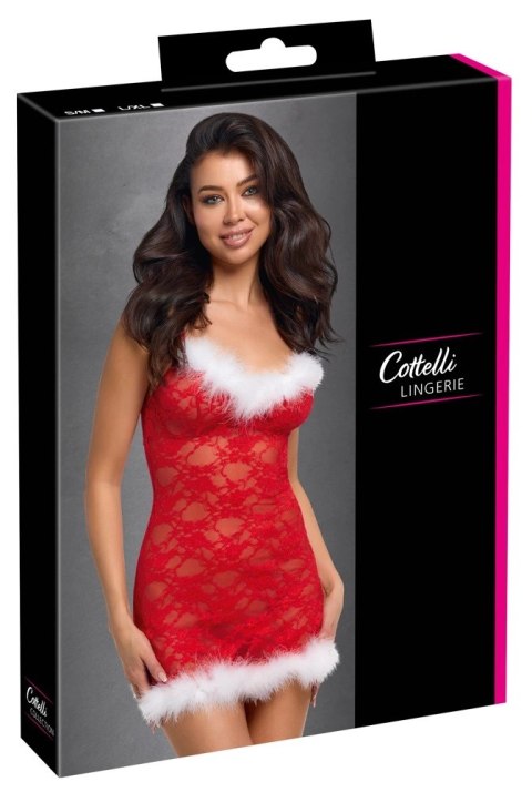 Cottelli Lingerie X-Mas Chemise L/XL z Czerwoną Koronką i Piorami