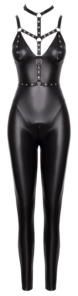 Cottelli PARTY Jumpsuit czarny matowy z odpinanym systemem paskow S