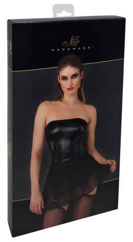 Noir Dress M czarna sukienka mini z szelkami i tiulowym dołem