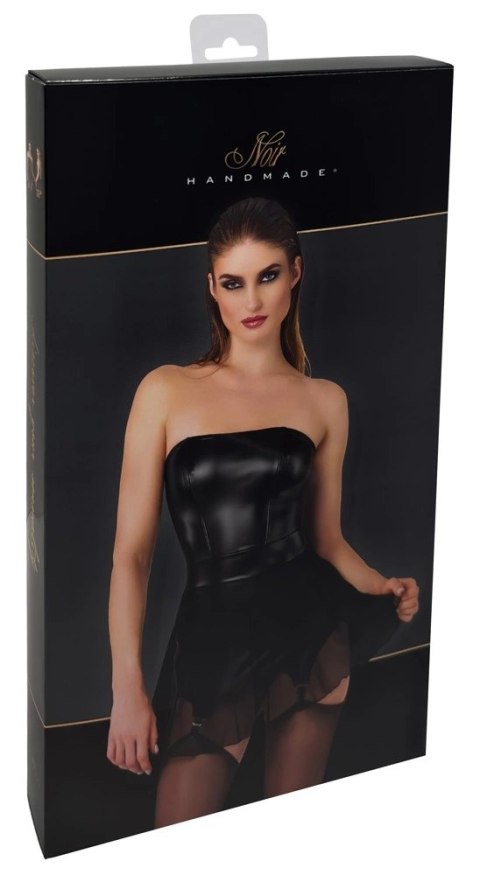 Noir Dress M czarna sukienka mini z szelkami i tiulowym dołem