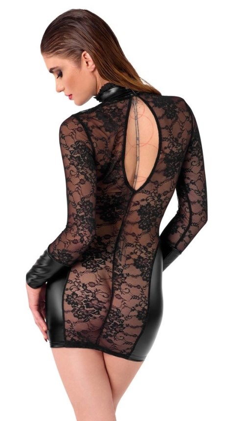 Noir Handmade Dress S z koronką i stojką, czarny mini fason