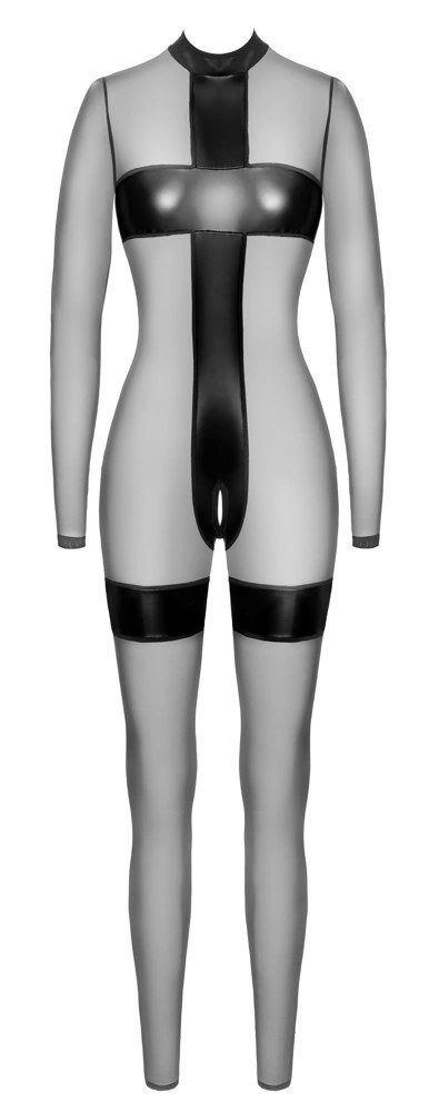 Noir Handmade Jumpsuit Powerwetlook Czarno-Przezroczysty L