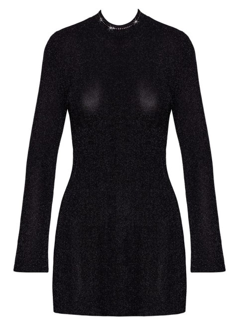 Noir Handmade Mini Dress L z transparentnym połyskiem i długimi rękawami