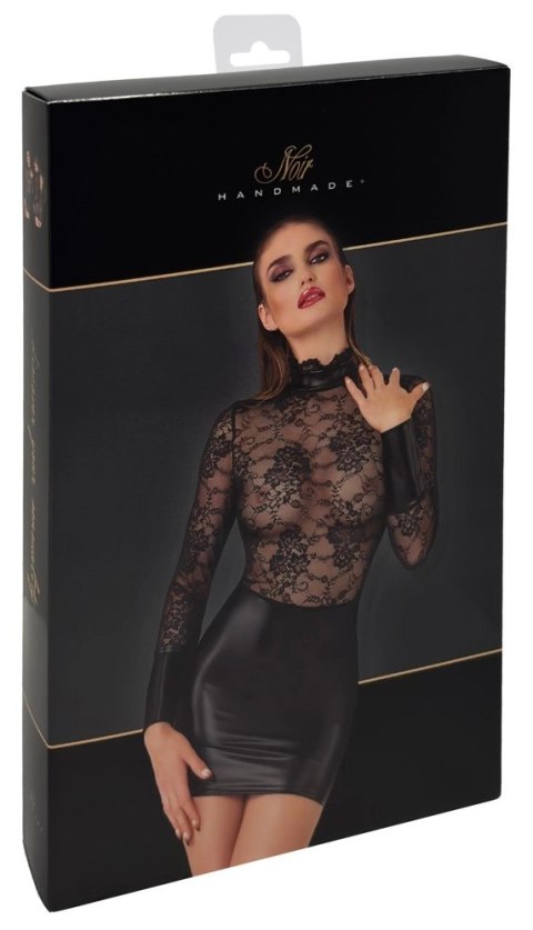 Noir Handmade mini sukienka z koronkowym kołnierzem, czarna, M