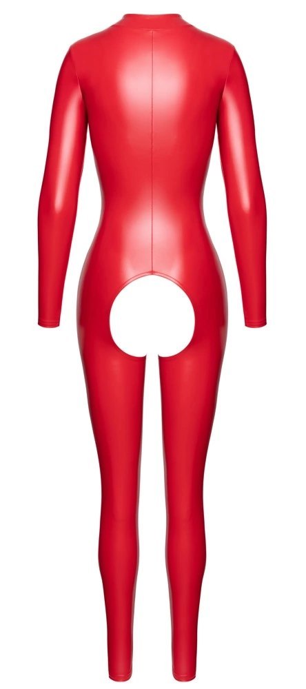 Noir Powerwetlook Jumpsuit czerwony M z długim zamkiem i stojką