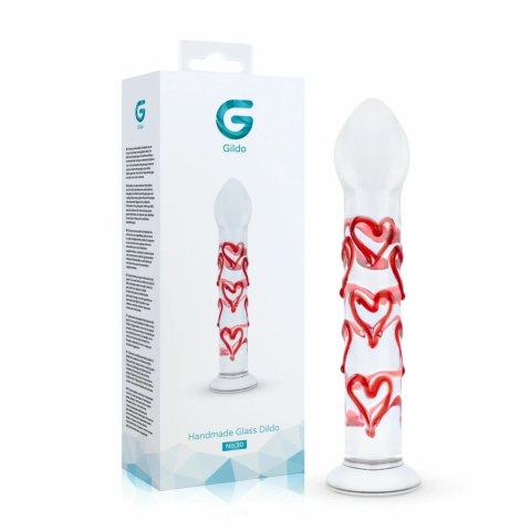 Gildo Szklany model G-Spot/Prostate z sercami - transparentny czerwony
