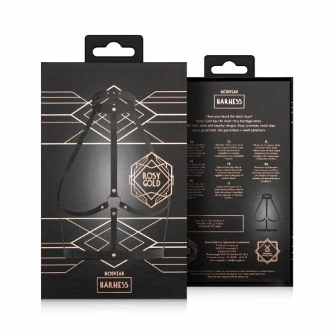 Rosy Gold Body Harness Black - Regulowany pas z ekoskory z pierścieniem