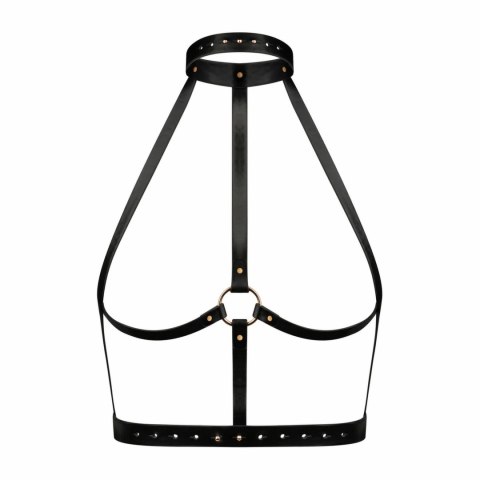 Rosy Gold Body Harness Black - Regulowany pas z ekoskory z pierścieniem