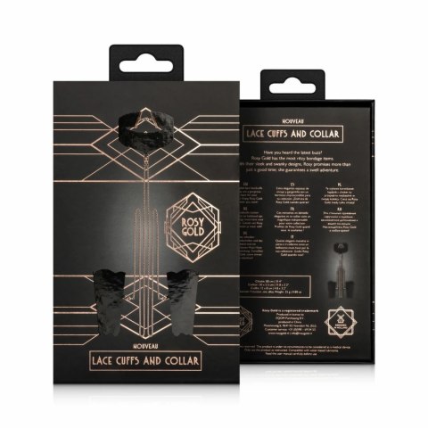 Rosy Gold Lace Cuffs & Collar - Czarna koronka, złote łańcuszki