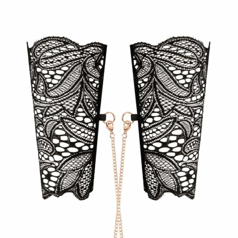 Rosy Gold Lace Cuffs & Collar - Czarna koronka, złote łańcuszki
