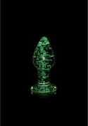 Ouch! Glow in the Dark Szklany korek intymny świecący średni zielony
