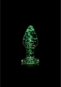 Ouch! Glow in the Dark Szklany korek intymny świecący średni zielony