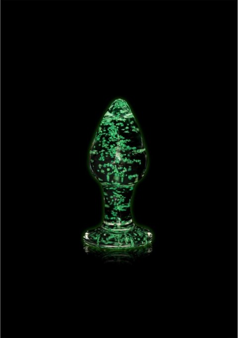 Ouch! Glow in the Dark Szklany korek intymny świecący średni zielony