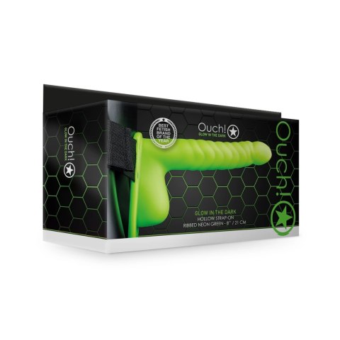 Ouch! Strap-On świecący w ciemności z anatomiczną podstawą 21 cm