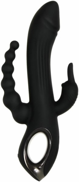 Evolved Trifecta Rabbit Vibrator Black - Trojfunkcyjny model silikonowy USB