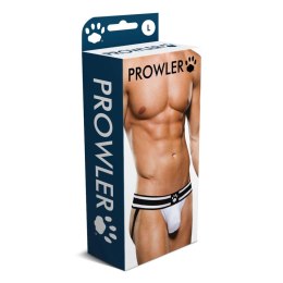 Prowler Jock Strap XS - Dwukolorowe paski, otwarty tył, biel/czerń