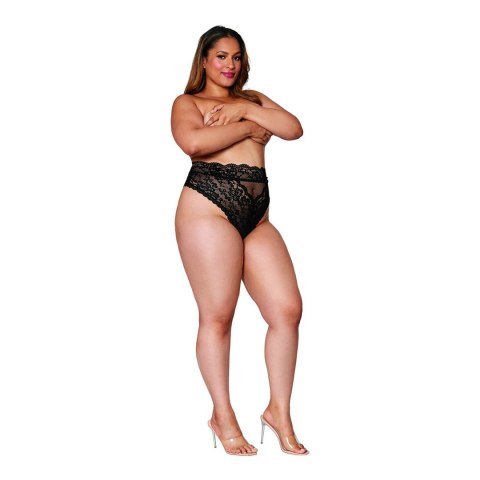 Dreamgirl Majtki Koronkowe z Wysokim Stanem 3XL Czarny Model Plus Size