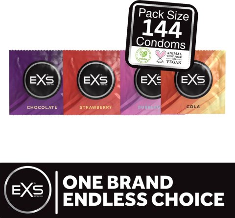 EXS Mix Smakow Prezerwatywy 144 sztuki - Truskawka, Czekolada, Guma, Cola