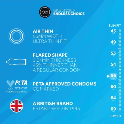 EXS Air Thin 56 mm 100 szt. ultracienkie, bezzapachowe prezerwatywy