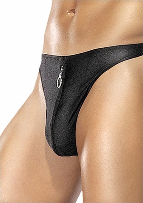 Male Power Stringi z suwakiem S/M czarne nylon spandex