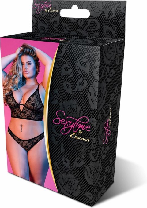 Magic Silk Exposed Zestaw z fiszbinami i koronką Plus Size czarny