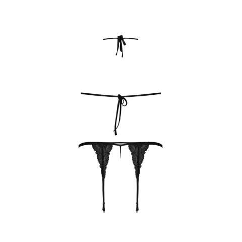 Magic Silk Exposed zestaw koronkowy biustonosz stringi pas L/XL czarny