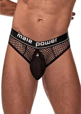 Male Power Cock Pit Net stringi z siatki z odpinaną kieszenią L/XL