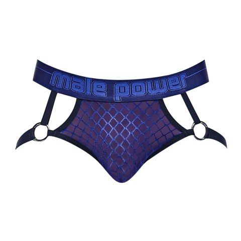 Male Power Diamond Mesh Jock Ring - stringi z otwartym tyłem, czarne