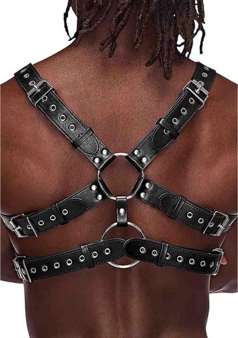 Male Power Gemini uprząż z imitacji skory, regulowana, czarna