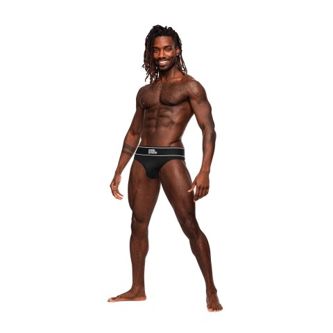 Male Power Modal Rib stringi męskie z anatomiczną saszetką czarne