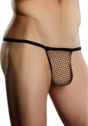 Male Power Stretch Net - Stringi z siateczką i przezroczystą kieszenią, czarne