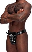 Male Power Taurus Leather Stringi regulowane z metalowymi pierścieniami