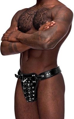 Male Power Taurus Leather Stringi regulowane z metalowymi pierścieniami