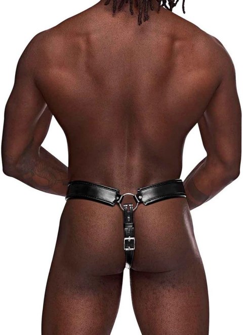 Male Power Taurus Leather Stringi regulowane z metalowymi pierścieniami