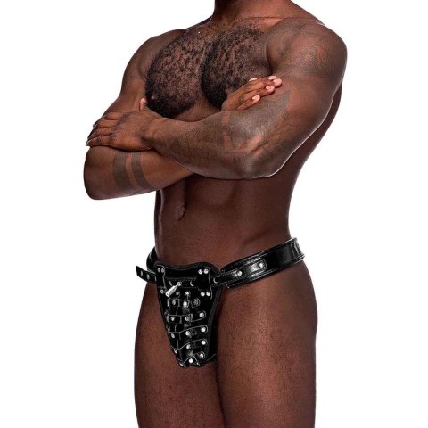 Male Power Taurus Leather Stringi regulowane z metalowymi pierścieniami