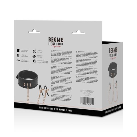 BEGME Black Edition kołnierz z neoprenu z łańcuszkiem i zaciskami, regulowany BEGME