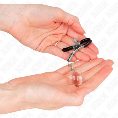 KINK Zaciski na sutki metalowe ze szklanym koralikiem srebrne 6 cm KINK