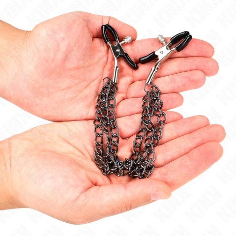 KINK Zaciski na sutki z 3 łańcuchami czarne 20/23/28 cm KINK