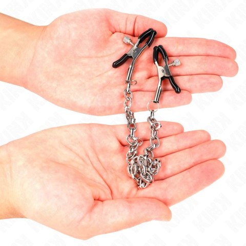 KINK Zaciski na sutki z grubym łańcuchem 30 cm, metalowe, czarne KINK