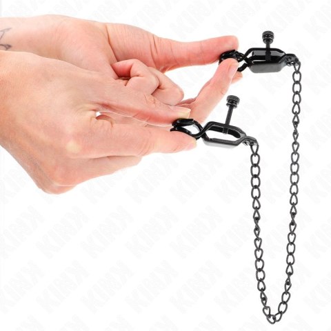 KINK Zaciski na sutki z płaskim łańcuchem czarne 30 cm metalowe KINK