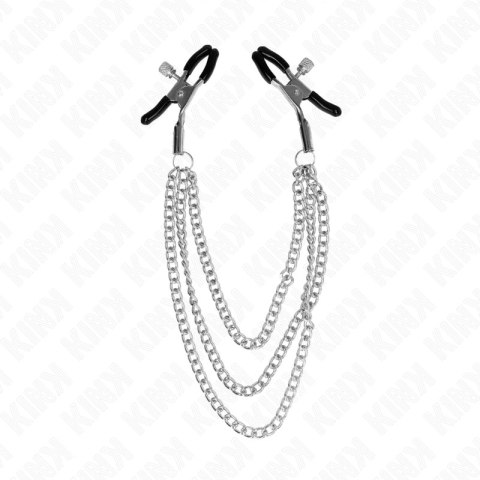 KINK Zaciski z 3 łańcuchami srebrne 20/23/28 cm regulowane metalowe KINK