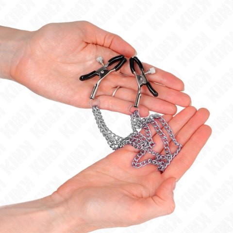 KINK Zaciski z 3 łańcuchami srebrne 20/23/28 cm regulowane metalowe KINK