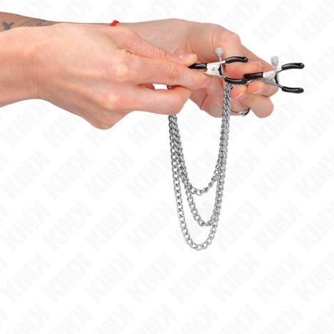 KINK Zaciski z 3 łańcuchami srebrne 20/23/28 cm regulowane metalowe KINK