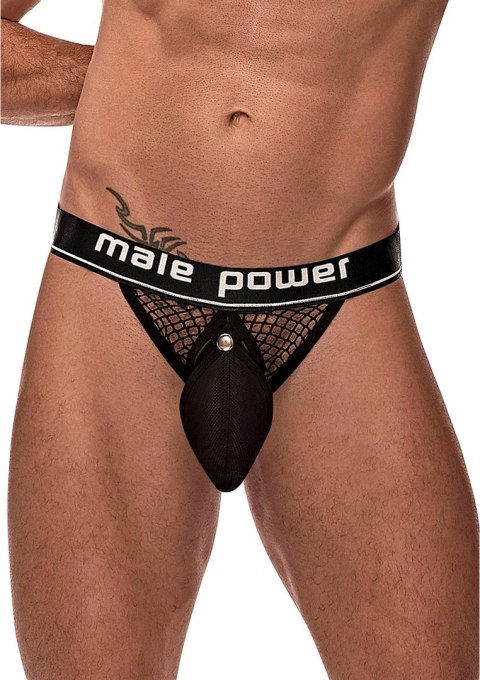 Male Power Cock Pit Net Jock - Majtki z kieszenią i otwartym tyłem, czarne